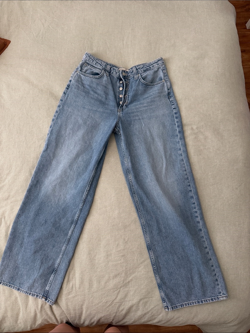 We The Free Light Blue Wide-Leg Button-Fly Jeans